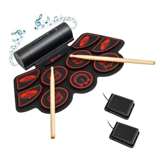 Electronic Drum Set with 2 Build-in Stereo Speakers for Kids Red {8}