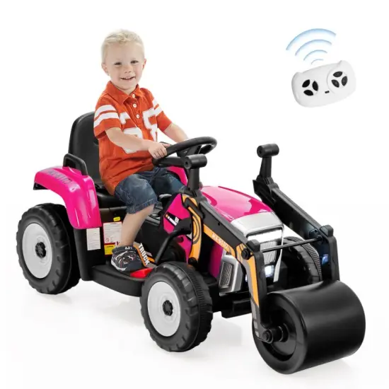 Kids Ride-On Road Roller with Manual and Parental Control Pink {4}