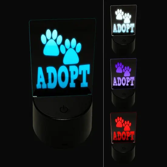 Adopt Cat Dog Paw Print 3D Illusion LED Night Light Sign Nightstand Desk Lamp {1}