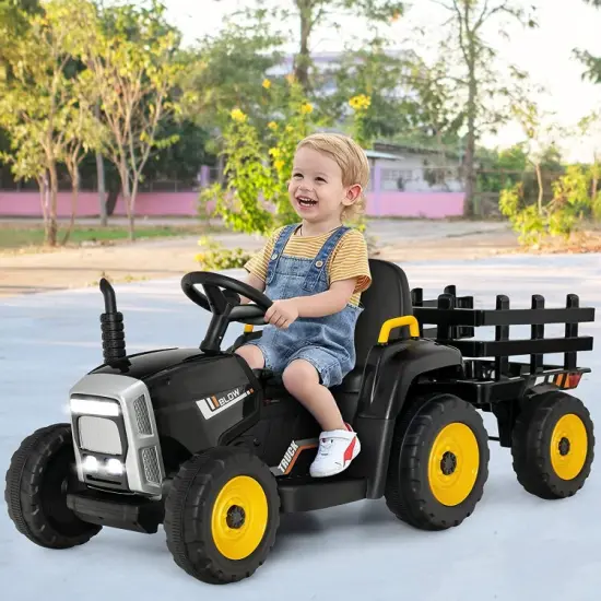Iron Ride-On Tractor with Trailer, Music and Safety for Kids Black {4}