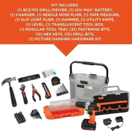BLACK+DECKER 20V MAX* Drill with Home Tool Kit, 66-Piece (BCKSB62C1) {4}