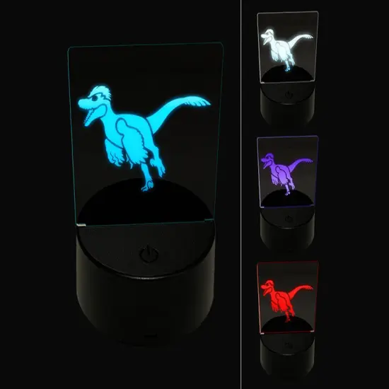 Velociraptor Dinosaur Running 3D Illusion LED Night Light Sign Nightstand Desk Lamp {1}