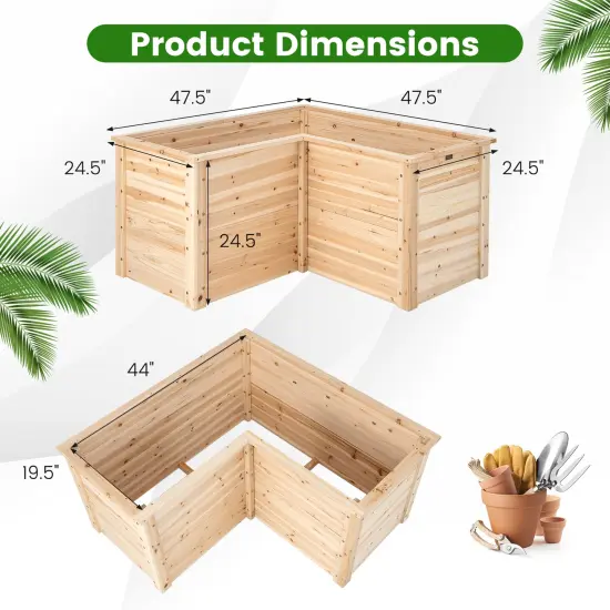 24 Inch L-Shaped Wooden Raised Garden Bed with Open-Ended Base-Natural {3}