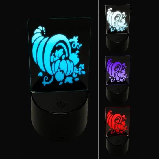 Thanksgiving Holiday Harvest Cornucopia with Apples and Pumpkins 3D Illusion LED Night Light Sign Nightstand Desk Lamp {1}