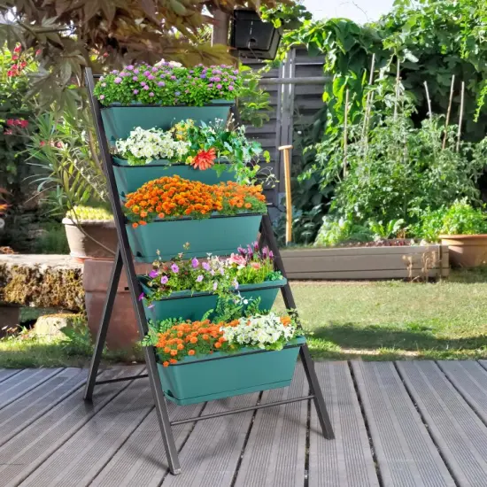 5-tier Vertical Garden Planter Box Elevated Raised Bed with 5 Container Green {6}
