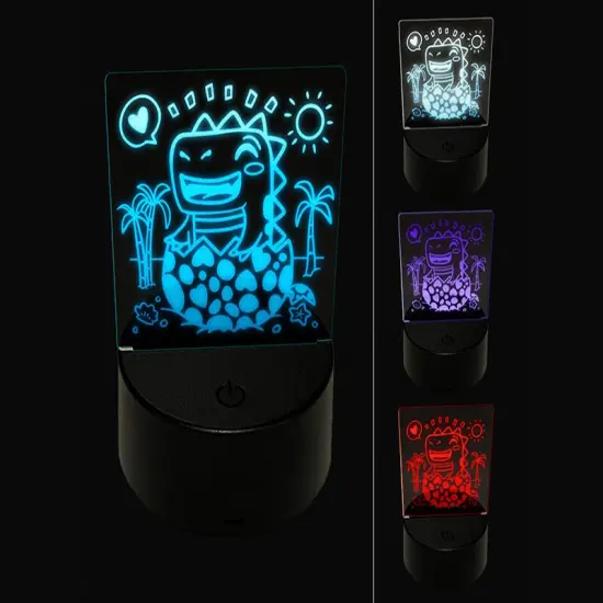 Baby Dinosaur Hatchling on Beach 3D Illusion LED Night Light Sign Nightstand Desk Lamp {1}