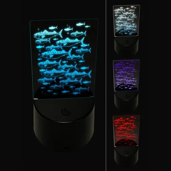School of Atlantic Mackerel Striped Fish 3D Illusion LED Night Light Sign Nightstand Desk Lamp {1}