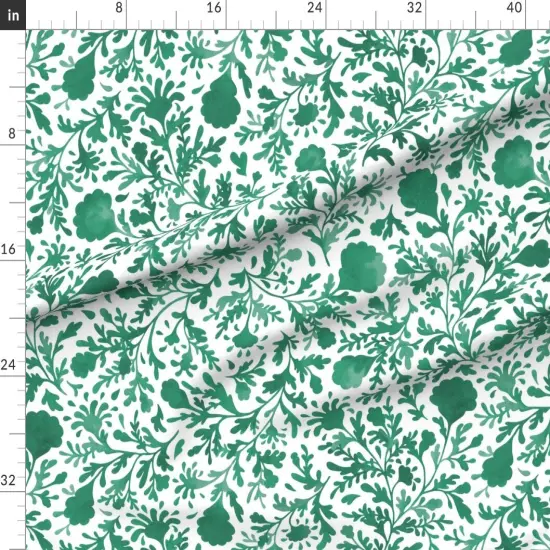 Various Fabrics by the Yard or Fat Quarter Botanical Floral Jade Green White Vintage Emerald Large Scale Custom Printed Fabric by Spoonflower {1}