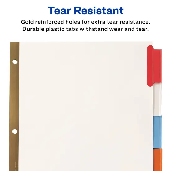 Avery 5 Tab White Binder Dividers, Insertable Multicolor Big Tabs, 1 Set Pack, 8 Packs, 8 Sets Total (11121) {5}