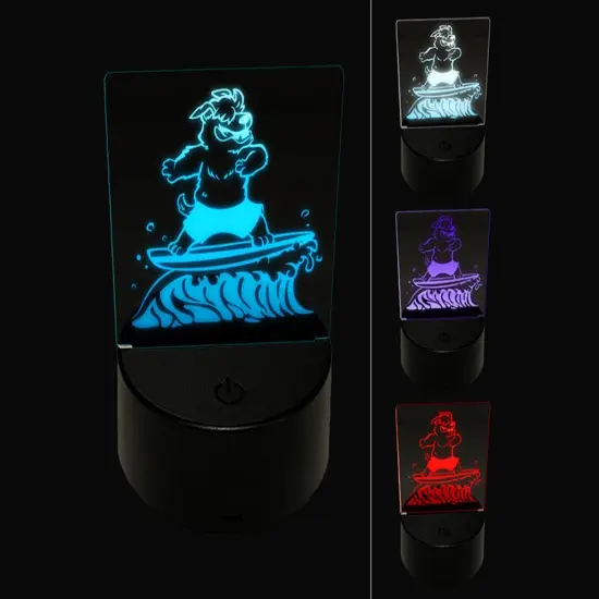 Shaggy Surfer Dog on Wave 3D Illusion LED Night Light Sign Nightstand Desk Lamp {1}