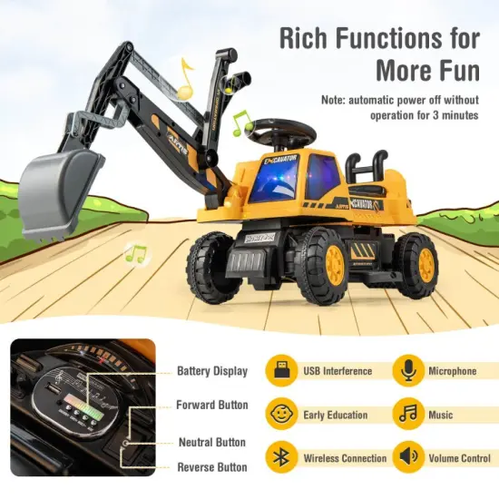 Kids ASTM Certificated Powered Ride On Bulldozer with Front Digger Shovel-Yellow {5}
