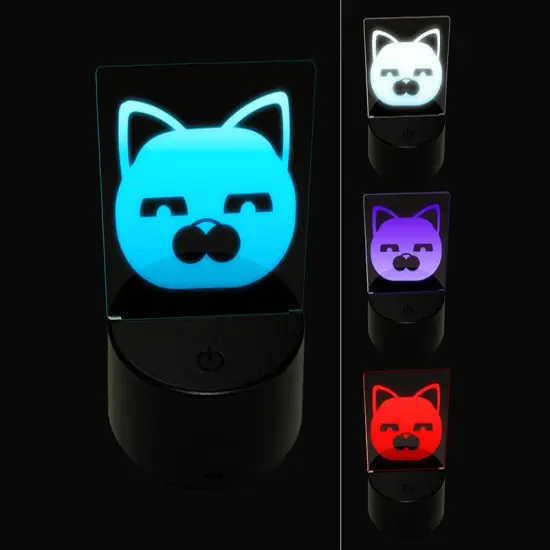Round Cat Face Skeptical 3D Illusion LED Night Light Sign Nightstand Desk Lamp {1}