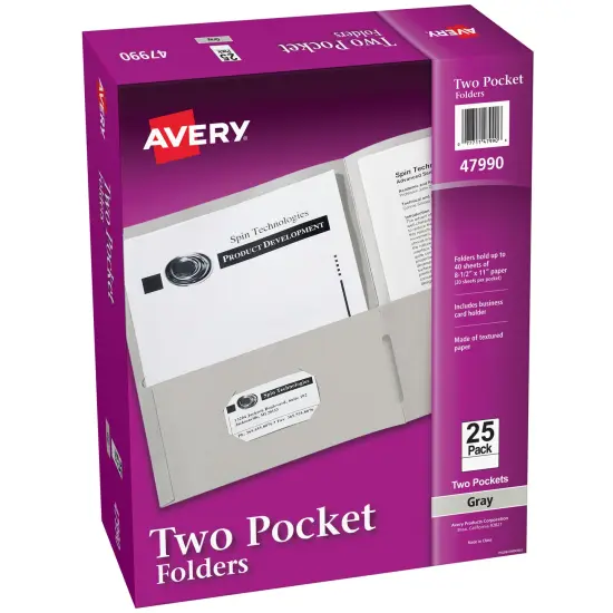 Avery Two Pocket Folders, Holds up to 40 Sheets, 25 Gray Folders (47990) {1}
