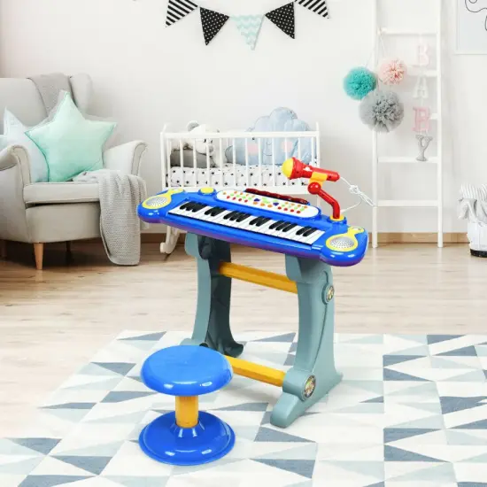 37 Key Electronic Keyboard Kids Toy Piano with a Training Function Blue {4}