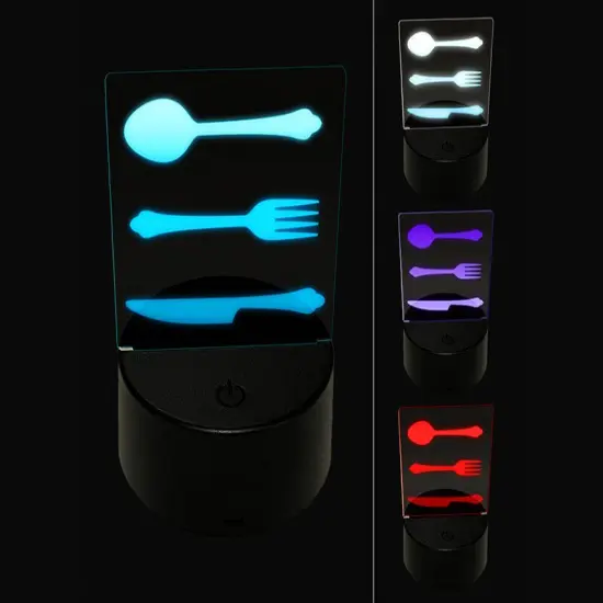 Knife Fork Spoon Kitchen Dining Set 3D Illusion LED Night Light Sign Nightstand Desk Lamp {1}