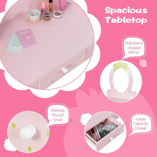 2-in-1 Children Vanity Table Stool Set with Mirror-Pink {3}