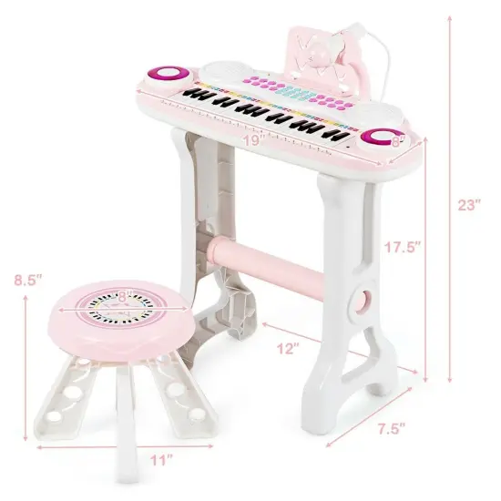 37-Key Kids Electronic Piano Keyboard Play-set with Microphone and Fun Flash Light Pink {2}