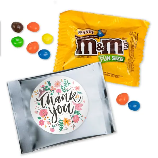 12 Pcs Floral Thank You Candy Peanut M&M's Party Favors - Milk Chocolate {1}