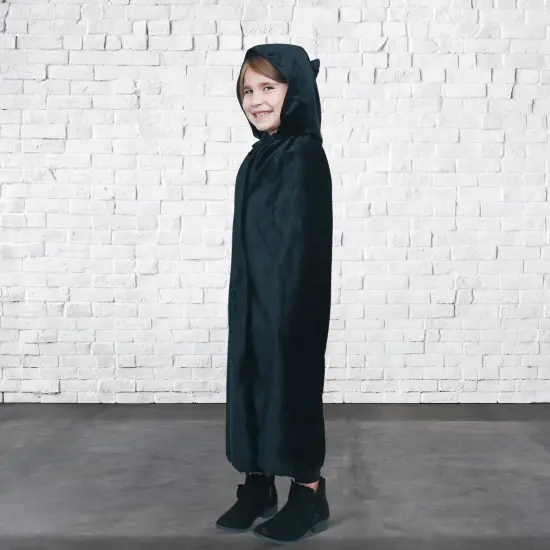 Black Velvet Hooded Cape - Kids Long Velour Vampire and Superhero Halloween Costume Cloak with Hood for Boys and Girls {4}