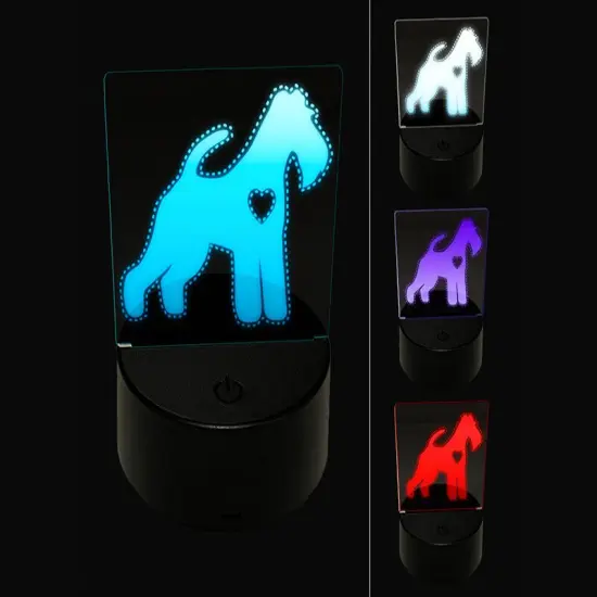 Wire Hair Fox Terrier Dog with Heart 3D Illusion LED Night Light Sign Nightstand Desk Lamp {1}
