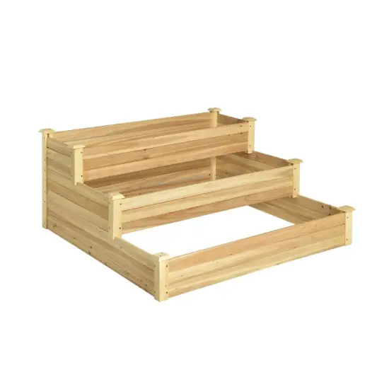 3-Tier Raised Garden Bed Wood Planter Kit for Flower Vegetable Herb {1}