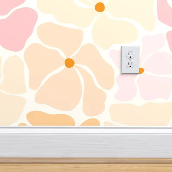 Peel & Stick Wallpaper 2FT Wide Retro Floral Pink Yellow Orange Pastel Flowers Custom Removable Wallpaper by Spoonflower {4}