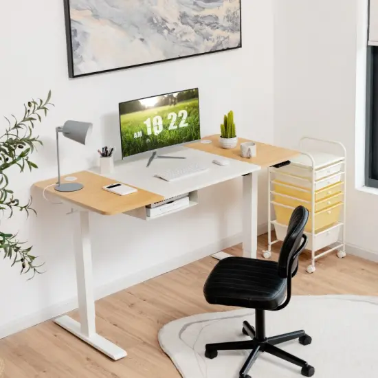 55 Inch x 28 Inch Electric Standing Desk with USB Port Natural {4}