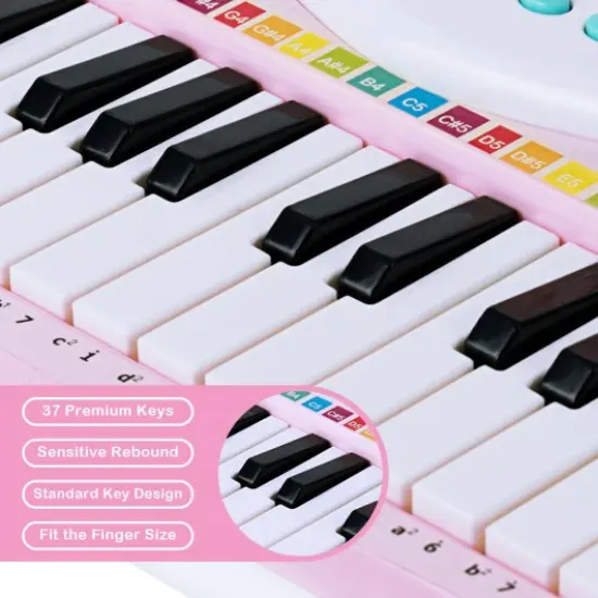 37-Key Electronic Piano with Microphone, Music Score and USB Pink {2}