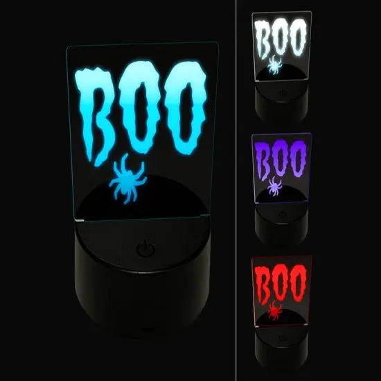 Boo with Spider Halloween 3D Illusion LED Night Light Sign Nightstand Desk Lamp {1}