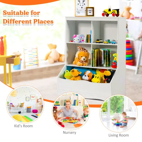3-Tier Children's Multi-Functional Bookcase Toy Storage Bin Floor Cabinet White {3}
