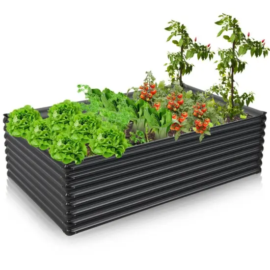 71 Inch Galvanized Metal Raised Garden Bed for Garden Backyard-Dark Gray {6}