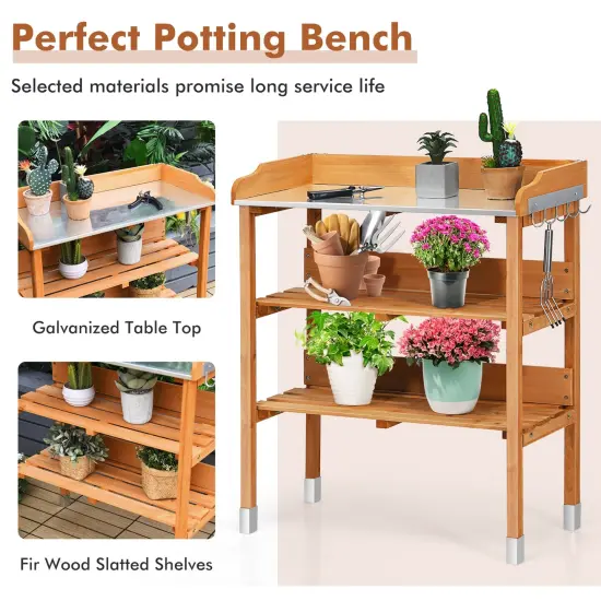 Garden Wooden Potting Bench Work Station with Hook {6}