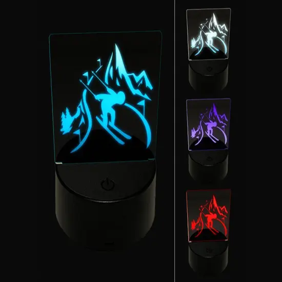 Skier Skiing Down Mountain Slopes 3D Illusion LED Night Light Sign Nightstand Desk Lamp {1}