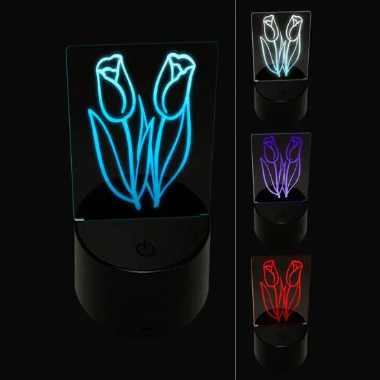 Spring Summer Tulips 3D Illusion LED Night Light Sign Nightstand Desk Lamp {1}