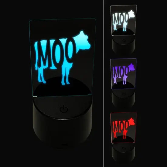 Cow Moo Farm Animal 3D Illusion LED Night Light Sign Nightstand Desk Lamp {1}