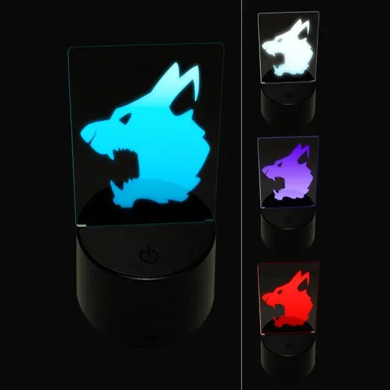 Ferocious Snarling Wolf Head Side 3D Illusion LED Night Light Sign Nightstand Desk Lamp {1}