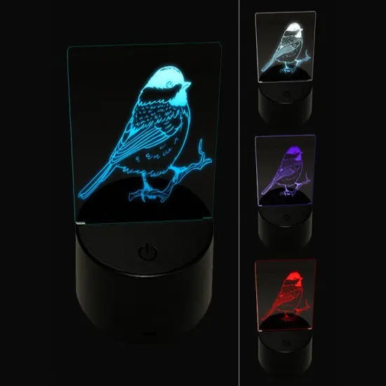 Black-Capped Chickadee Bird on Branch 3D Illusion LED Night Light Sign Nightstand Desk Lamp {1}