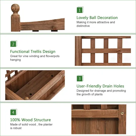 Solid Wood Planter Box with Trellis Weather-resistant Outdoor {4}