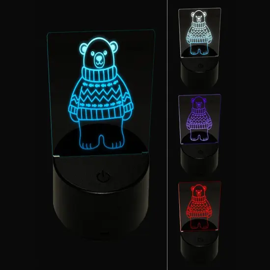 Polar Bear in Sweater 3D Illusion LED Night Light Sign Nightstand Desk Lamp {1}