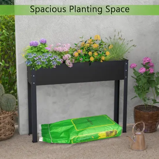 Black Metal Raised Garden Bed with Legs and Drainage Hole Suitable for All Kinds of Plants {5}