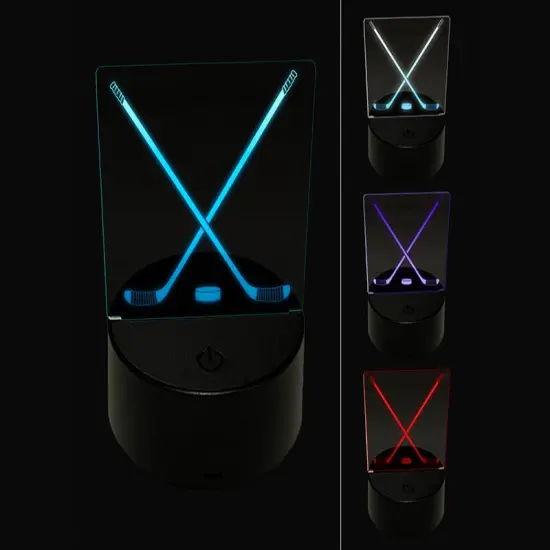 Crossed Hockey Sticks with Puck 3D Illusion LED Night Light Sign Nightstand Desk Lamp {1}