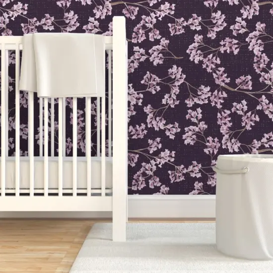 Pre-Pasted Wallpaper 2FT Wide Moody Floral Botanical Nature Flowers Trees Plants Purple Jacaranda Poisonous Custom Pre-pasted Wallpaper by Spoonflower {7}