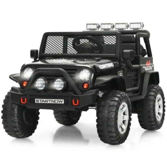 12V Kids Remote Control Electric Ride On Truck Car with Lights and Music Black {1}