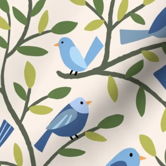 Various Fabrics by the Yard or Fat Quarter Blue Birds Leaves Nature Forest Woodland Backyard Custom Printed Fabric by Spoonflower {7}