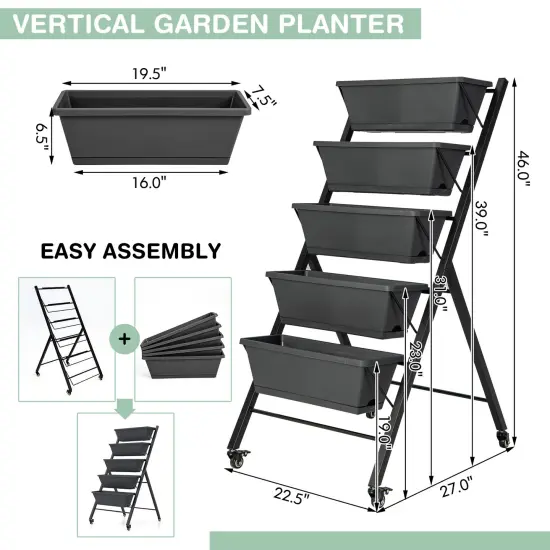 5-Tier Vertical Raised Garden Bed with Wheels and Container Boxes {3}
