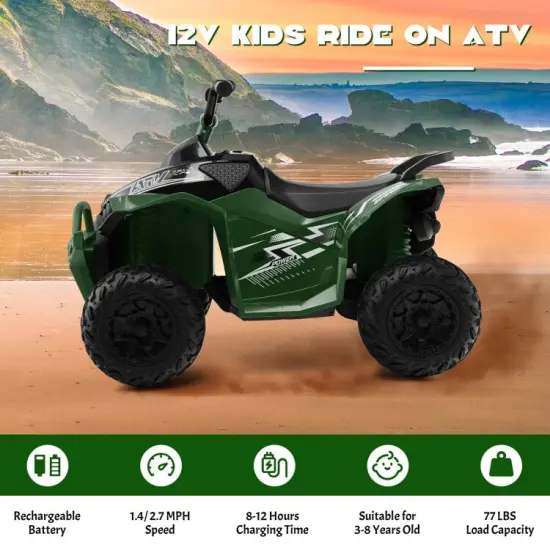 Kids Ride On ATV with Rechargeable Battery, Music and Anti-Slip Wheels Army Green {5}