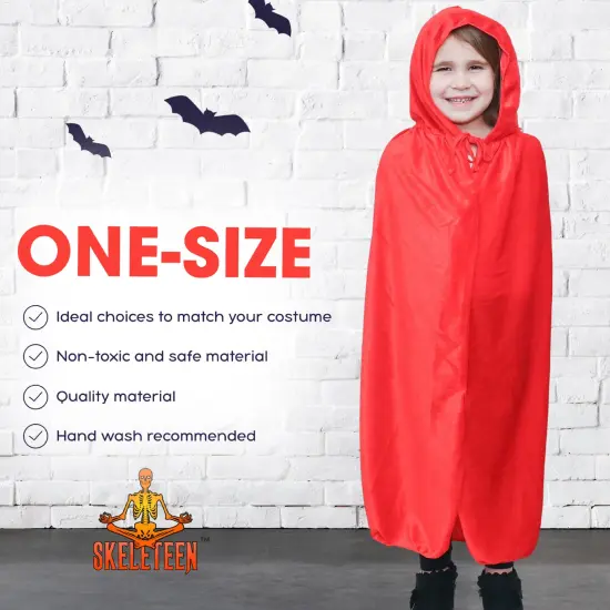 Red Kids Velvet Hooded Cape - Superhero Halloween Costume Cloak with Hood {6}