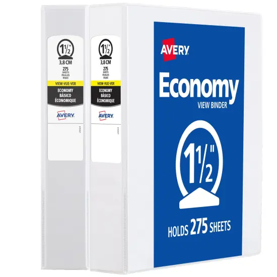 Avery 1.5" Economy View Binder, Round Rings, 2 White Binders (5726) {1}