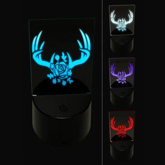 Deer Antlers with Rose 3D Illusion LED Night Light Sign Nightstand Desk Lamp {1}