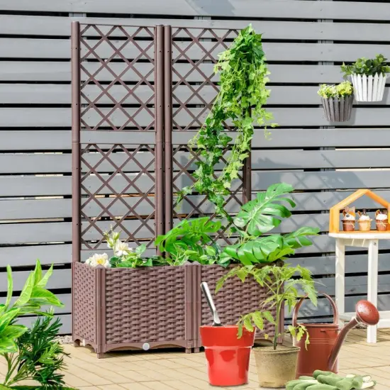 Raised Garden Bed with Trellis Planter Box for Climbing Plants-Brown {6}